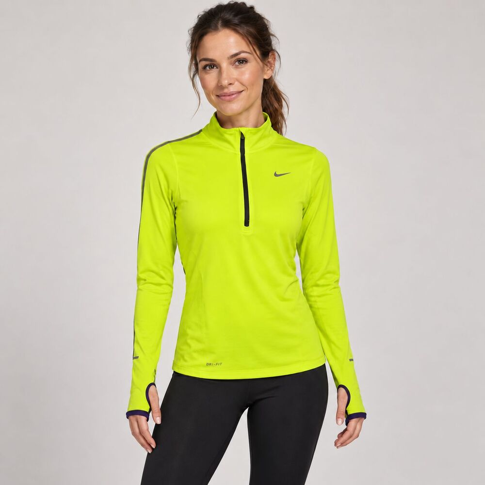 Nike Element Dri-FIT Women's XS 1/2 Zip Running Top Volt Green Thumbhole 481320